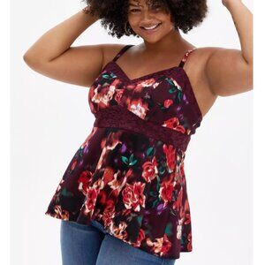 Torrid 3 Burgundy Floral Scuba Peplum Cami Top 3X 22 24